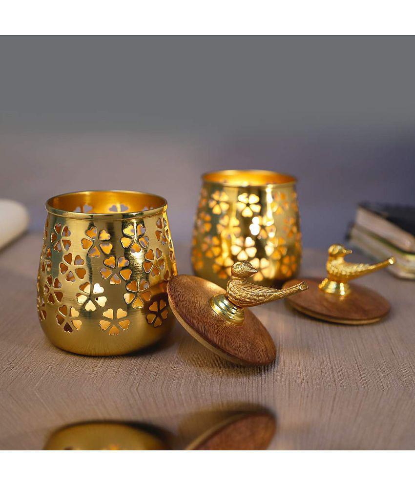 Arsalan Gold Table Top Iron Tea Light Holder - Pack of 2