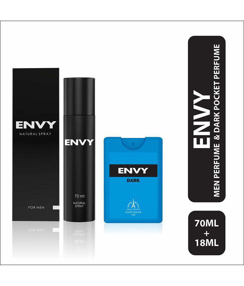 Envy Natural Perfume Spray for Men 70ml & Dark Pocket Perfume For Men 18 ml (Pack of 2)