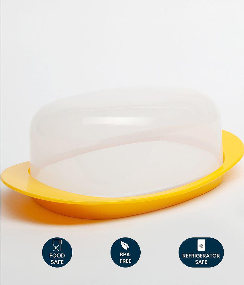 HOMETALES Plastic Butter Dish Container 500ml,Yellow (1U) - Yellow