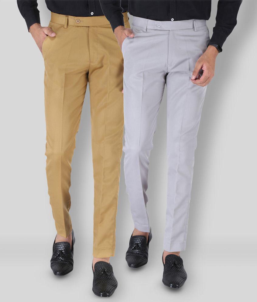 SREY - Khaki Polycotton Slim - Fit Men's Chinos ( Pack of 2 ) - None