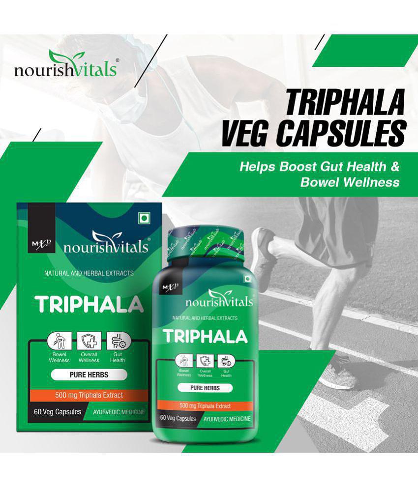 NourishVitals Triphala Pure Herbs, 500 mg Triphala Extract, Bowel Wellness, 60 Veg Capsules