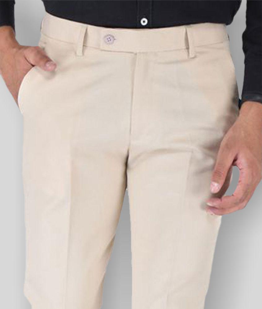 SREY - Cream Polycotton Slim - Fit Men's Trousers ( Pack of 2 ) - None