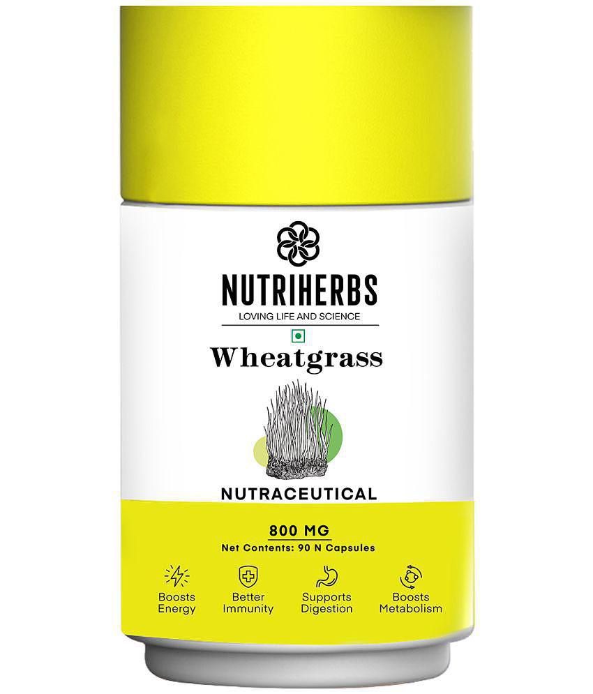 Nutriherbs Wheatgrass Extract 800 mg 100% Pure & Organic  - 90 Capsules | Works As A Natural Detoxifier| Helps To Build Immunity 