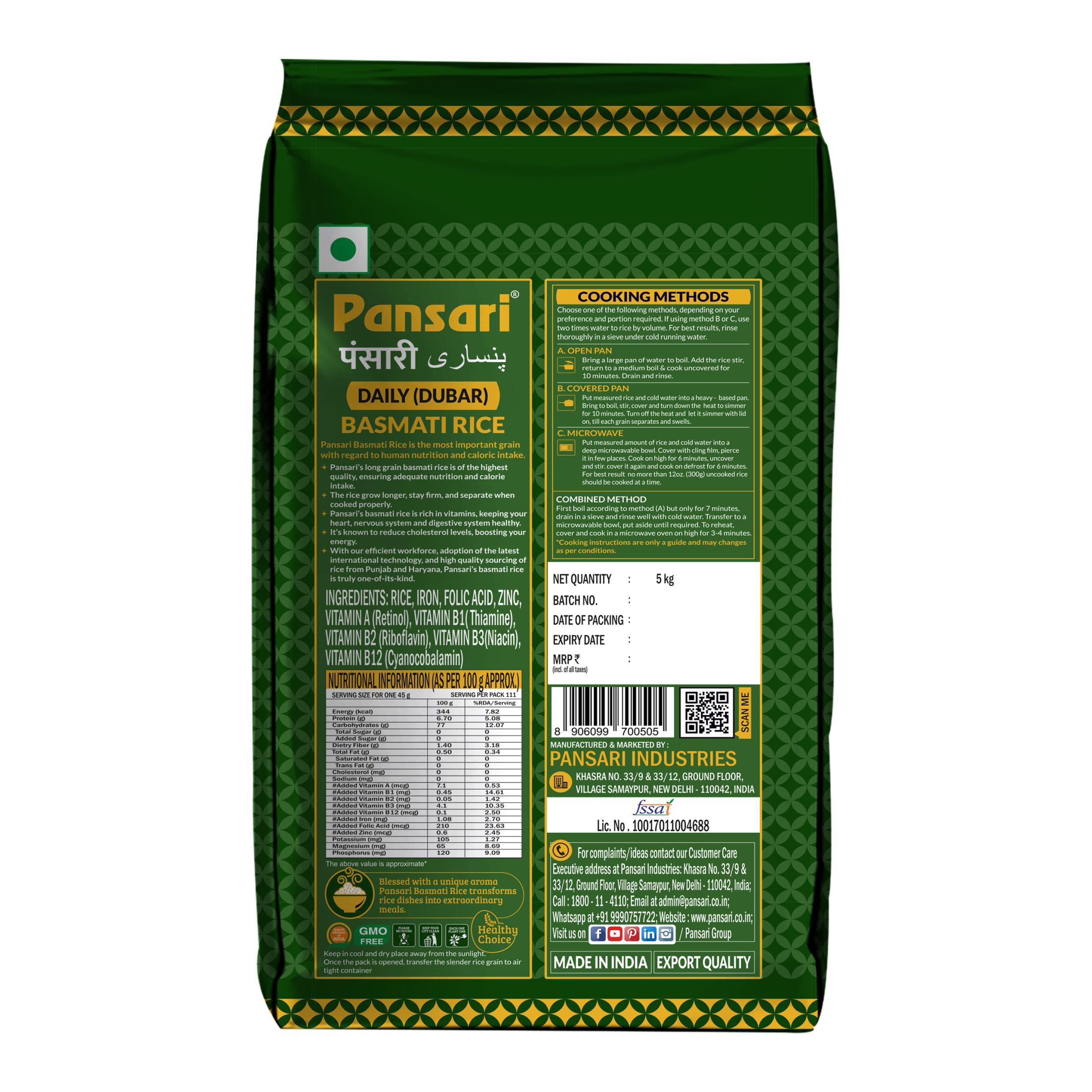 PANSARI DAILY BASMATI RICE 5KG