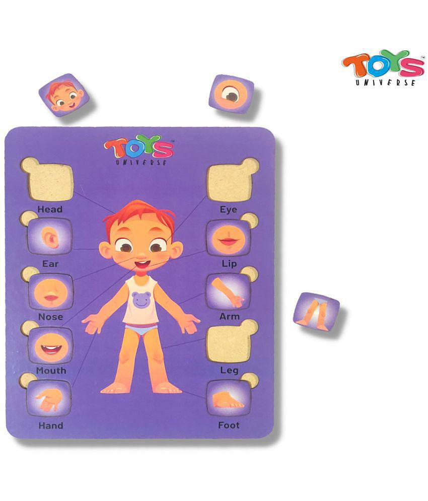 Wooden Colorful Body Parts Learning Educational Board for Kids with Knobs, Educational Learning Wooden Board Tray, Size- 30 X 22 cm - Multi Colour