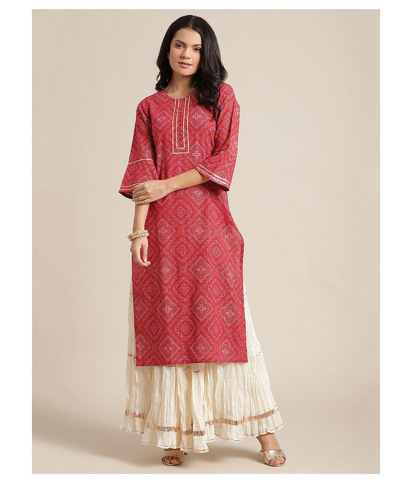 KSUT Red Cotton Straight Kurti - Single - M