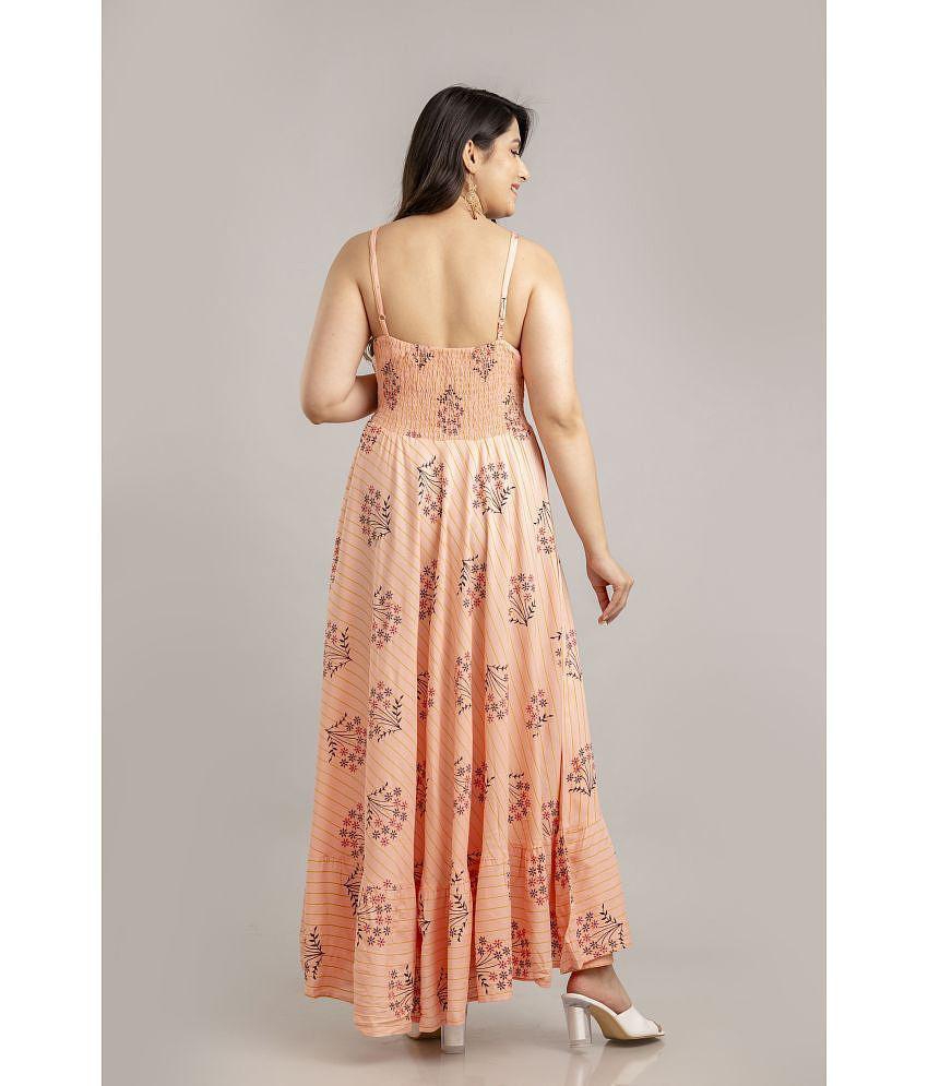 Sophisticated Men Frionkandy Rayon Printed Ankle Length Womens Fit & Flare Dress - Peach ( Pack 