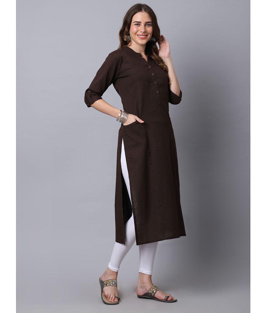 Buy Online Plo Pistaa - Brown Cotton Women's Straight Kurti ( Pack of 1 ) - None