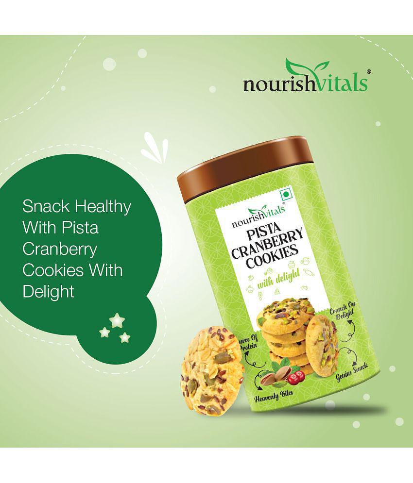 NourishVitals Pista Cranberry Cookies, Heavenly Bites, Source of Protein, Crunchy Delights, Genius Snack, 120g