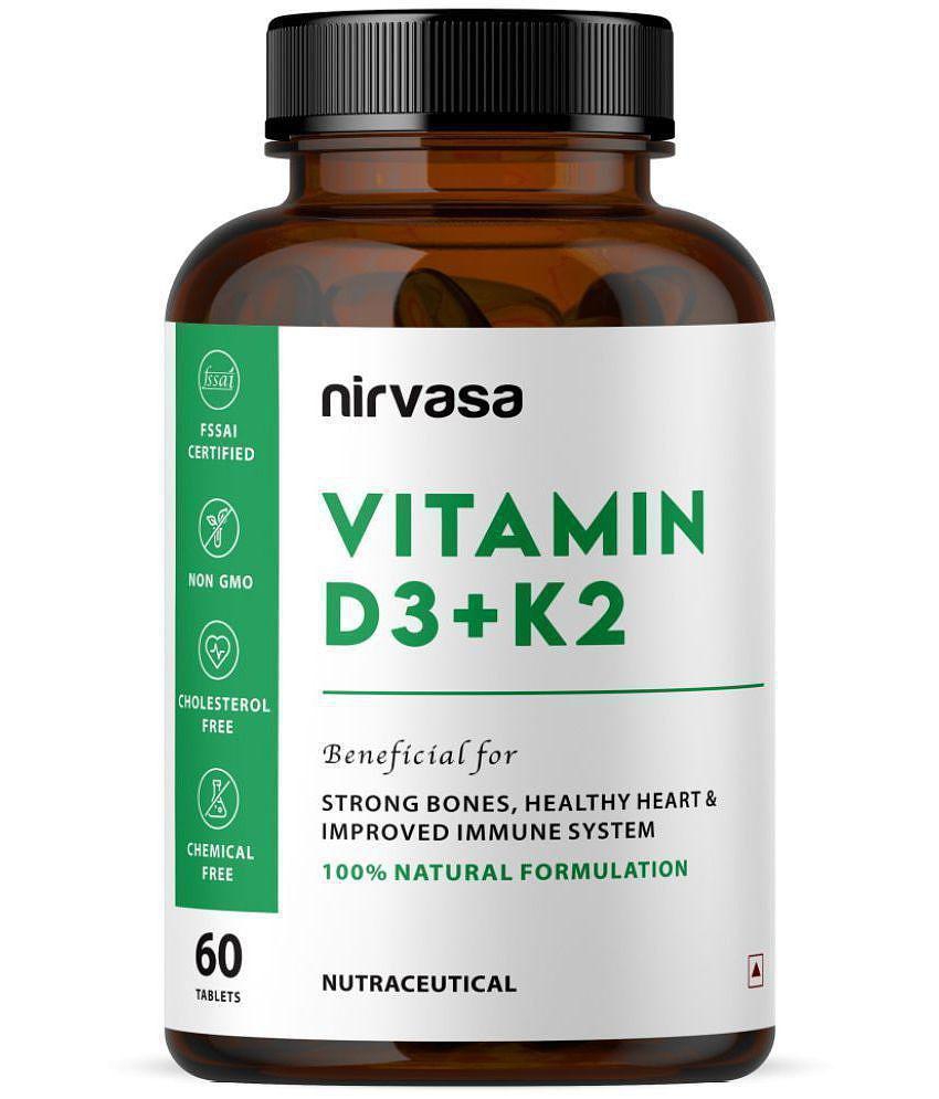 Nirvasa Vitamin D3 + K2 Tablets, to Support Bone & Heart Health, enriched with Calcium carbonate, Vitamin D3 and Vitamin K2-7 (1 X 60 Tablets)