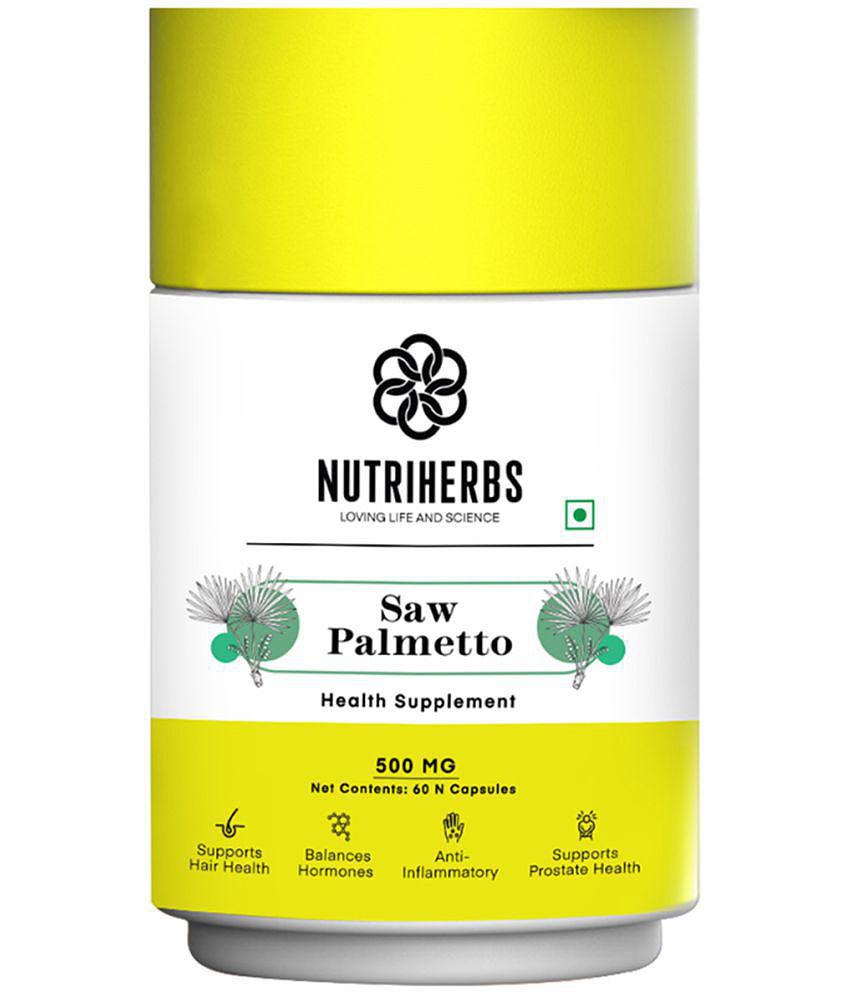 Nutriherbs Saw Palmetto Extract 500 mg100% Natural & Pure - 60 Capsule | For Hair Growth and Prevents Hair Loss