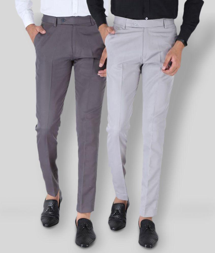 SREY - Grey Polycotton Slim - Fit Men's Chinos ( Pack of 2 ) - None