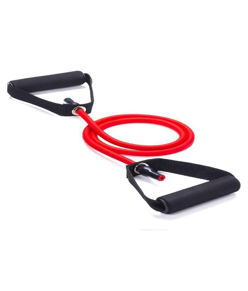 Single Toning Resistance Tube Pull Rope Exercise Band for Stretching, Workout, Home Gym and Toning with Grip D Shaped Foam Handles for Men and Women - Multi Color