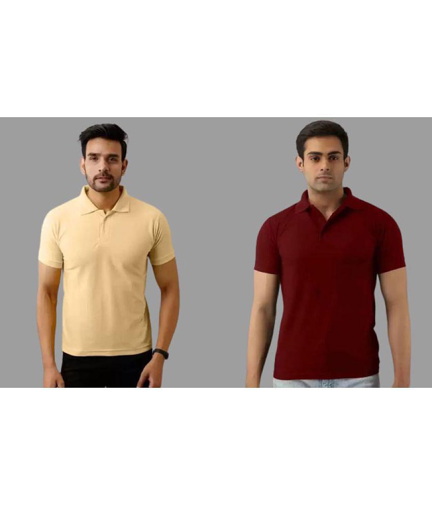 SKYRISE - Beige Cotton Blend Slim Fit Men's Polo T Shirt ( Pack of 2 ) - None