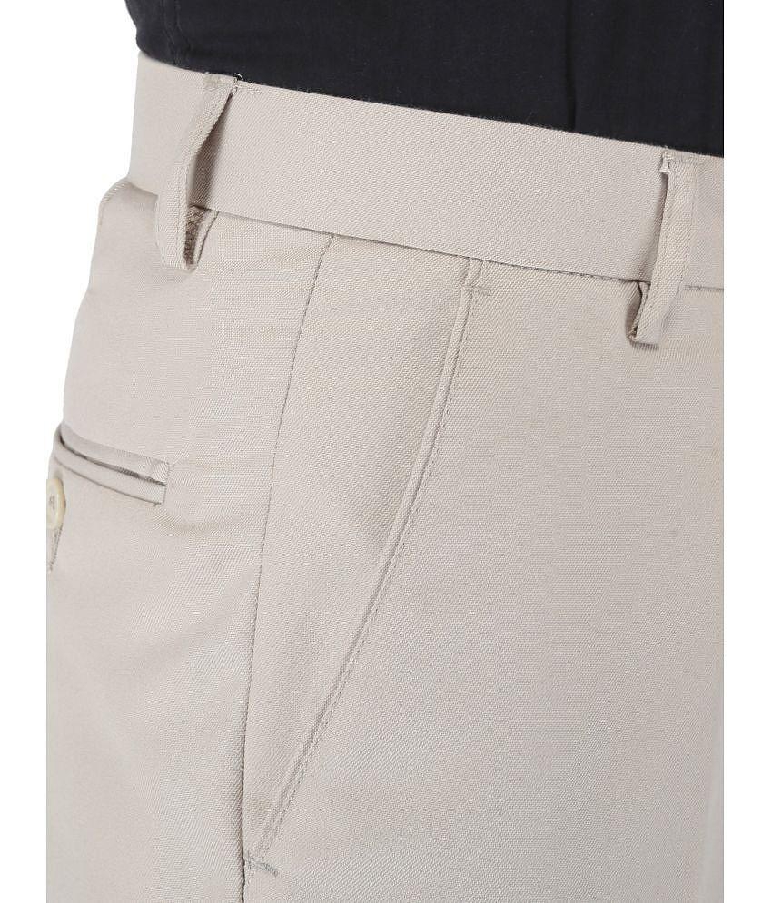 Playerz Poly Blend Slim -Fit Solid Beige Men's Trousers Single Pack - None