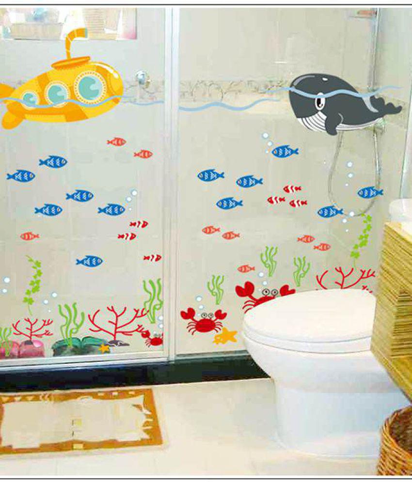 Asmi Collection Fish In Sea For Bathroom Animals Sticker ( 130 x 155 cms )