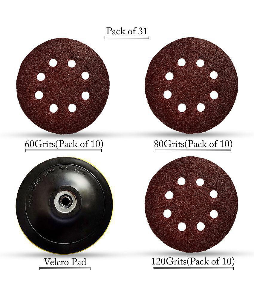 5inch Velcro Pad + 60/80/120 Grit Sanding Disc Paper(Pack of 30) Suitable for Sanding Polishing Disc Pad Thread Sticky Disc