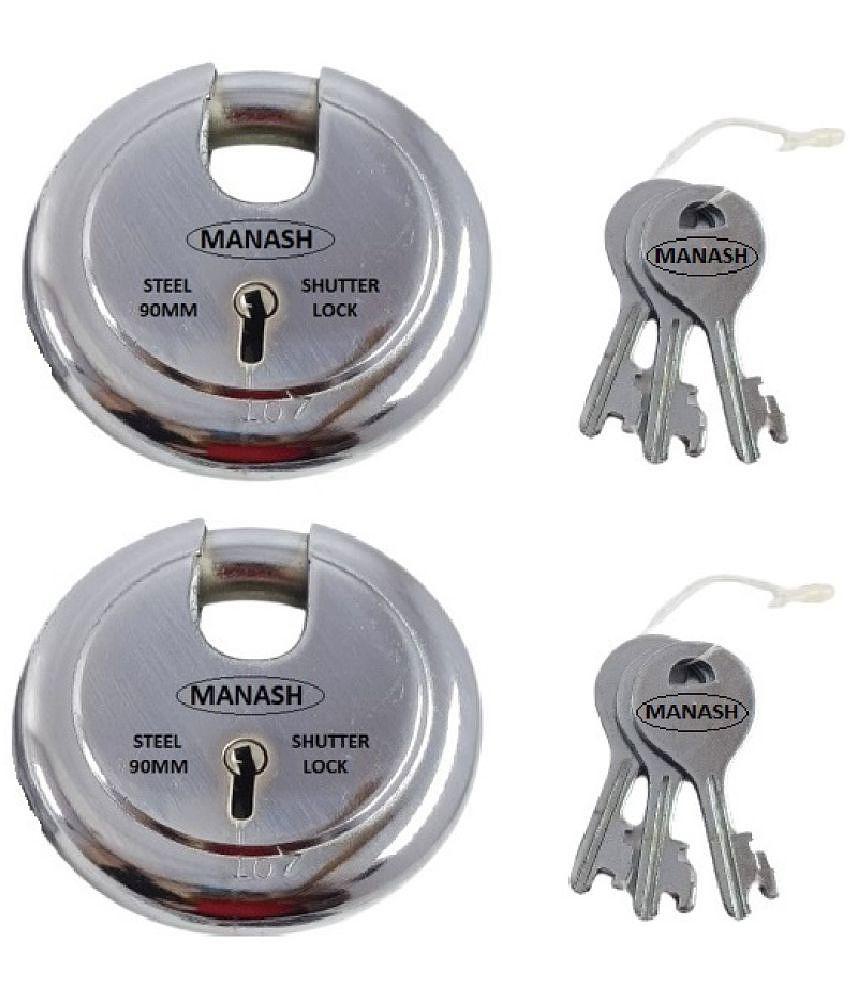 ONMAX Steel Lock 9 Levers 90 mm Heavy Padlock ,Sutter Lock, Round Lock Long Life Durable with 3 Keys for Main Gate, Office, Home and Shop Pack of 2 pcs (SRSL90N)