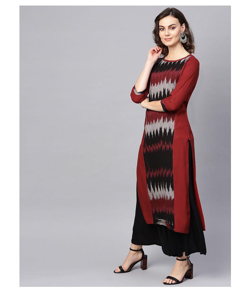 KSUT Red Viscose Straight Kurti - L