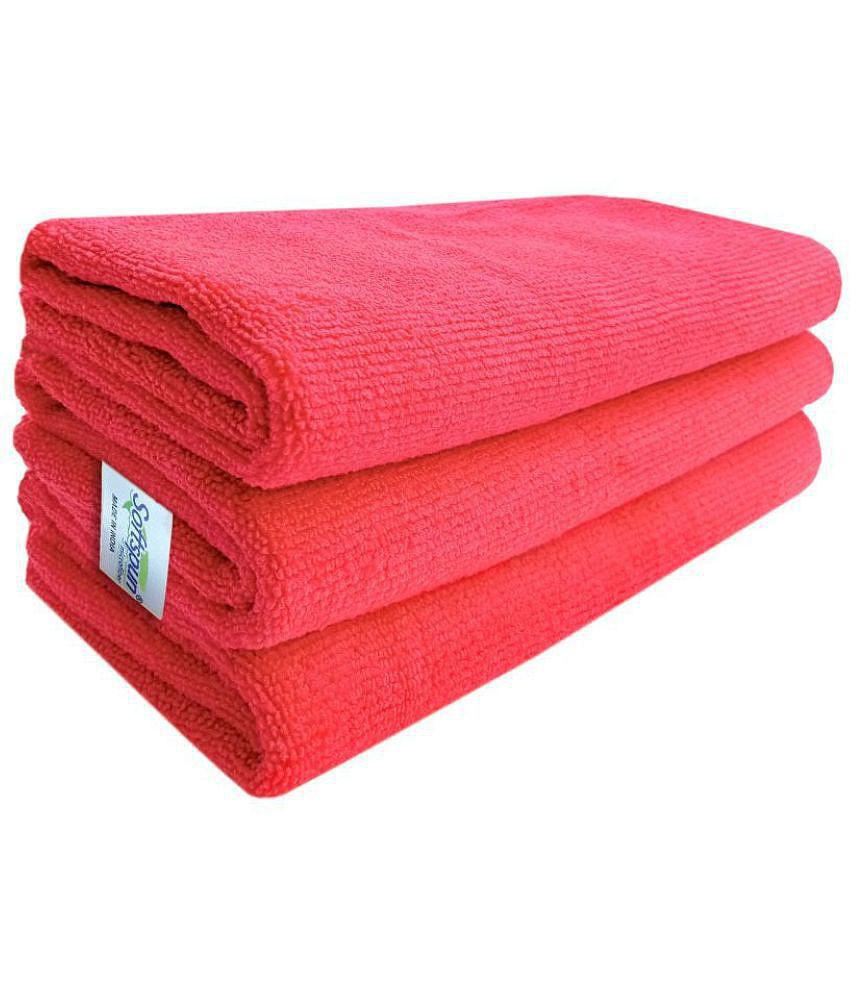 SOFTSPUN Microfiber Cloth - 3 pcs - 40x40 cms - 340 GSM Red - Thick Lint & Streak-Free Multipurpose Cloths - Automotive Microfibre Towels for Car Bike Cleaning Polishing Washing & Detailing