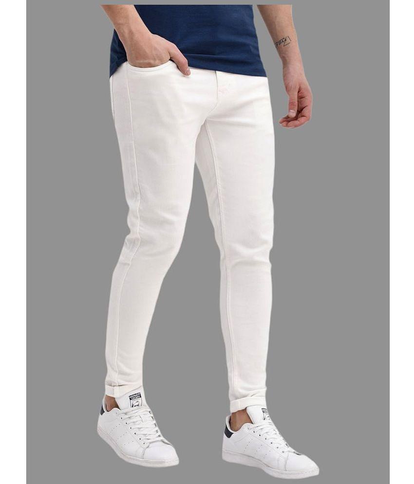 HALOGEN - White Cotton Blend Skinny Fit Men's Jeans ( Pack of 1 ) - None