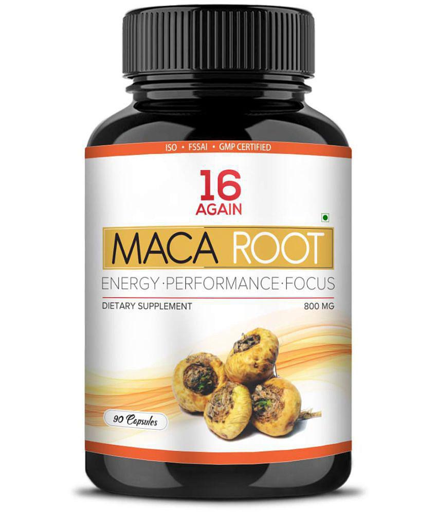 16Again Maca Root Extract Capsule 800 mg 100% Natural Organic Maca Root Powder - 90 Capsules |Supports Strength, Stamina, Performance and Energy