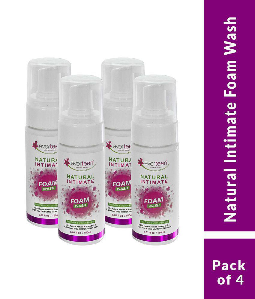 everteen Natural Intimate Foam Wash for Feminine Hygiene in Women - 4 Packs (150ml Each)