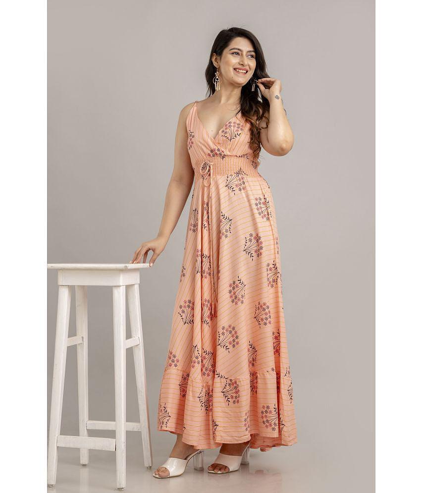Sophisticated Men Frionkandy Rayon Printed Ankle Length Womens Fit & Flare Dress - Peach ( Pack 