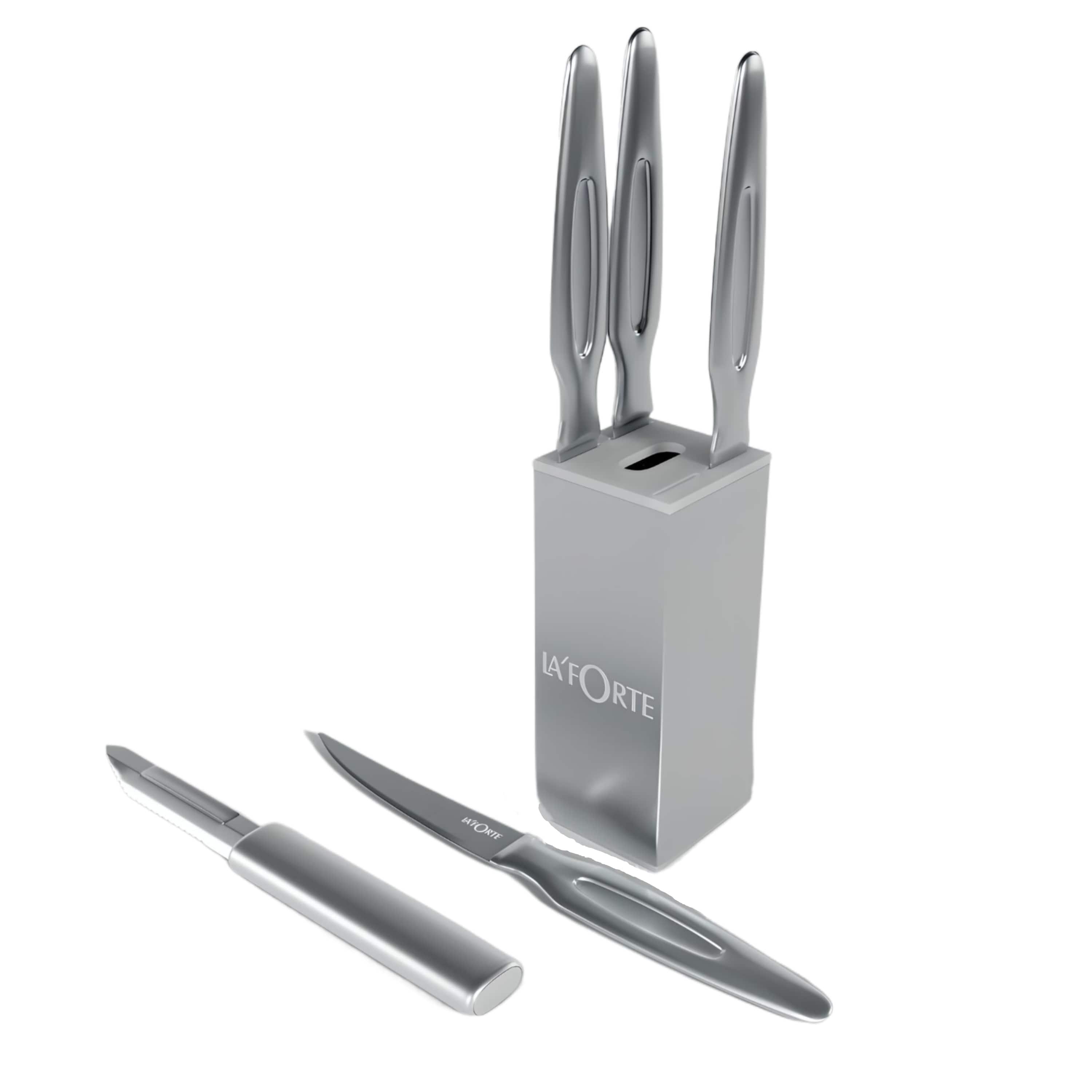 LA'FORTE 5-Piece Forged High-Carbon Stainless Steel Kitchen Knife with Metal Block Set