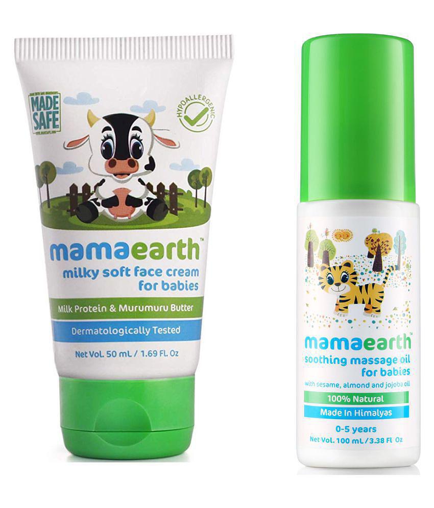 Mamaearth Milky Soft Natural Baby Face Cream for Babies 50mL änd Soothing Massage Oil for Babies (100 ml, 0-5 Yrs)