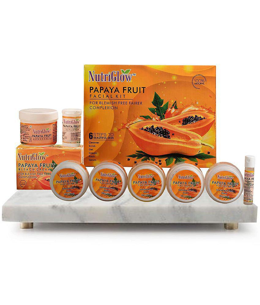 Nutriglow Papaya Fruit Facial Kit (260gm) Papaya Fruit Bleach Cream (43gm) Facial Kit g Pack of 2