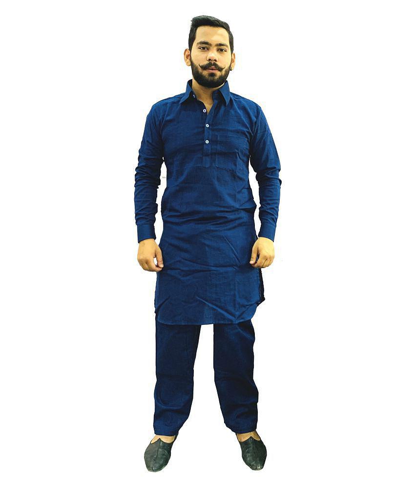 Preen Blue Cotton Pathani Suit Single Pack - None