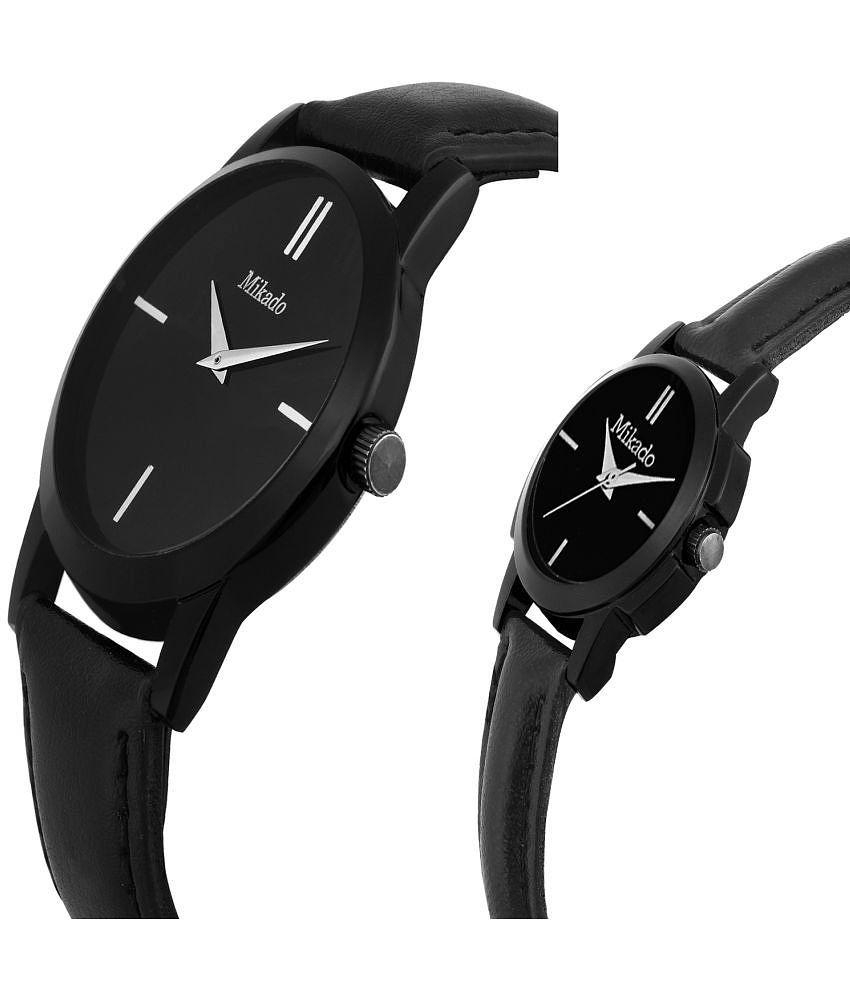 Mikado - Black Leather Analog Couple's Watch