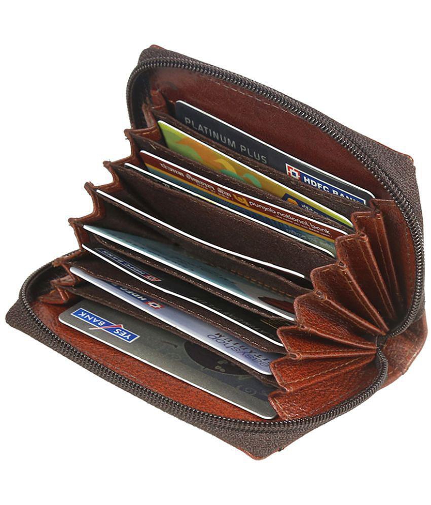 Exclusive Men STYLE SHOES Brown Leather Credit/Debit Card 8 Slot Card Holder For Men & Women - B