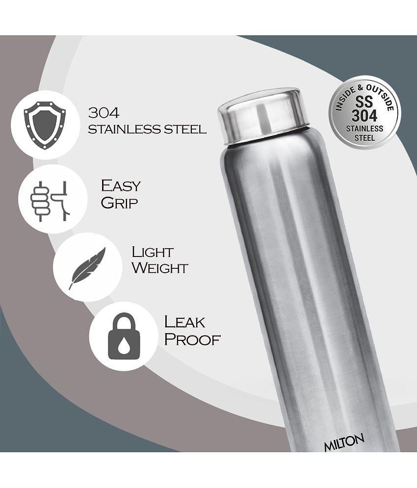 Milton Aqua 1000 Stainless Steel Water Bottle, Set of 2, 950 ml Each, Silver | 100% Leak Proof | Office Bottle | Gym Bottle | Home | Kitchen | Hiking | Treking Bottle | Travel Bottle - Silve