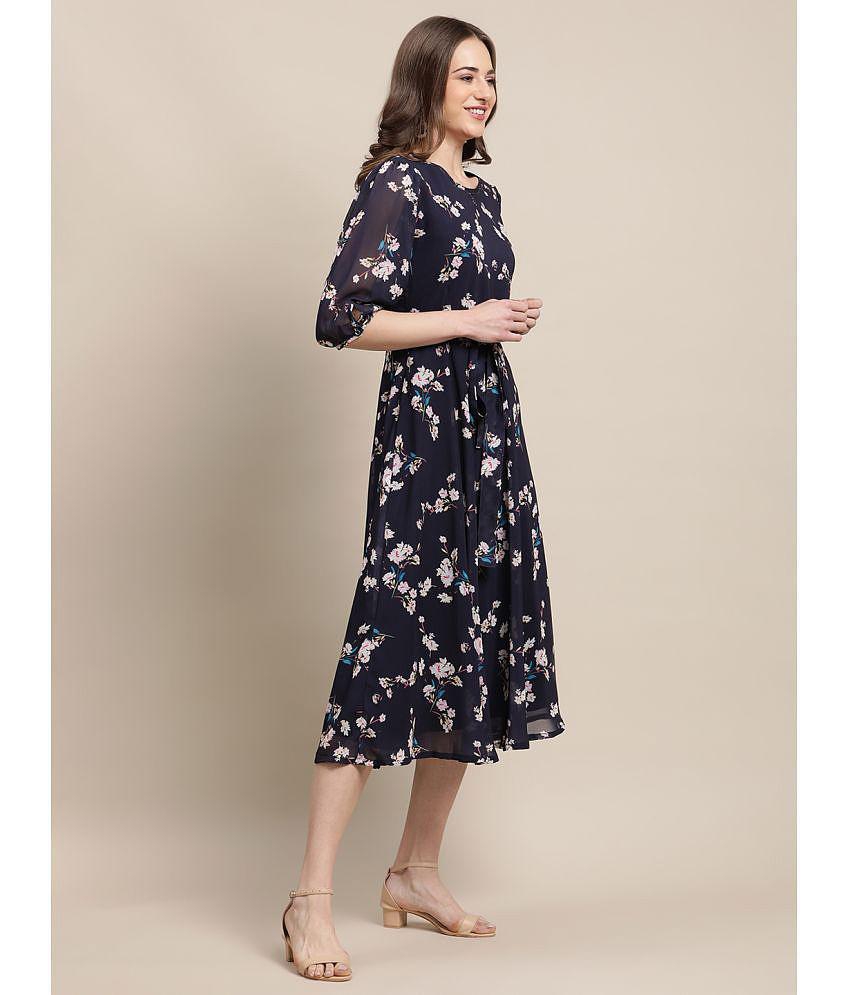 New Women Fabflee Navy Chiffon Gown - - None 2025 at ShopCircuit | ONDC