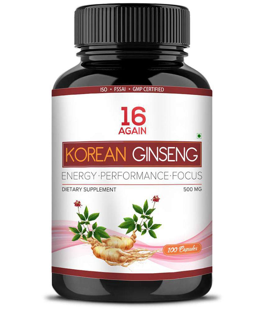 16Again Korean Red Ginseng 500 mg - 100 Capsule | For Energy, Performance, Stress and Focus