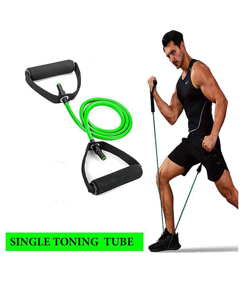 Single Toning Tube Heavy Quality Exercise Band for Stretching, Full Body Workout, Home Gym and Toning for Men and Women (Multicolor) - Green