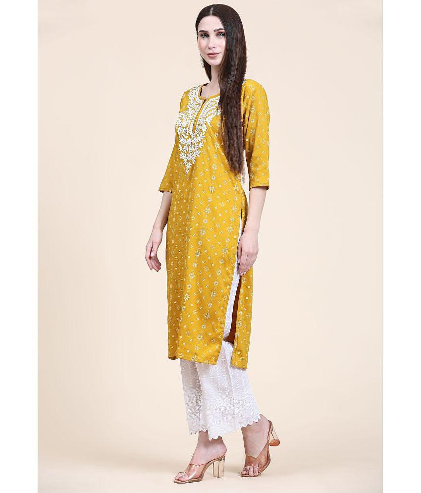 Buy Online Plo UB WOLF - Mustard Cotton Women's Straight Kurti ( Pack of 1 ) - None