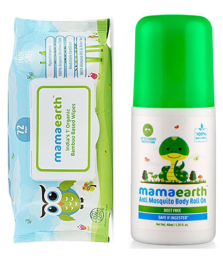 Mamaearth Organic Bamboo Based Baby Wipes 72pcsÂ 330g Ã¤nd Natural Anti Mosquito Body Roll On, 40ml