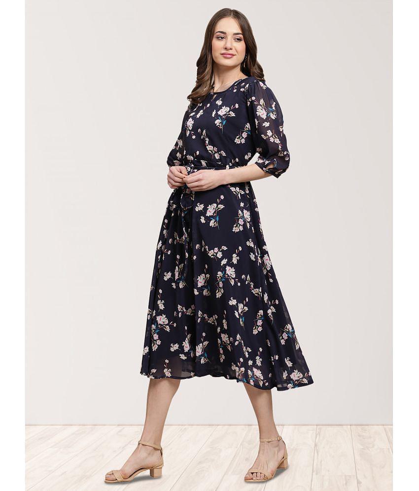 Latest Women Fabflee Navy Chiffon Gown - - None 2025 at ShopCircuit | ONDC