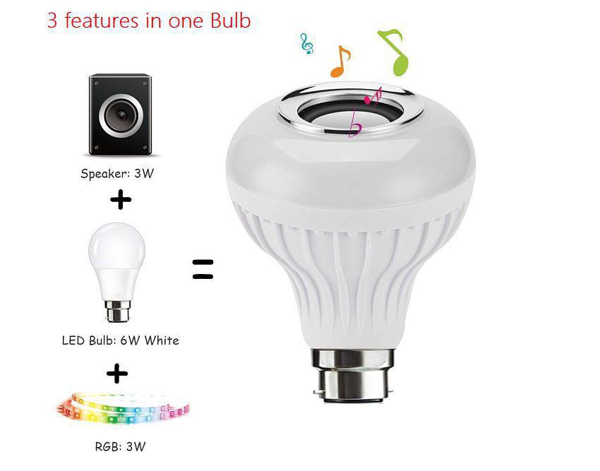 Music Light Bulb, E27 & B22 LED Light Bulb With Bluetooth Speaker RGB Self Changing Color Lamp Built-In Audio Speaker