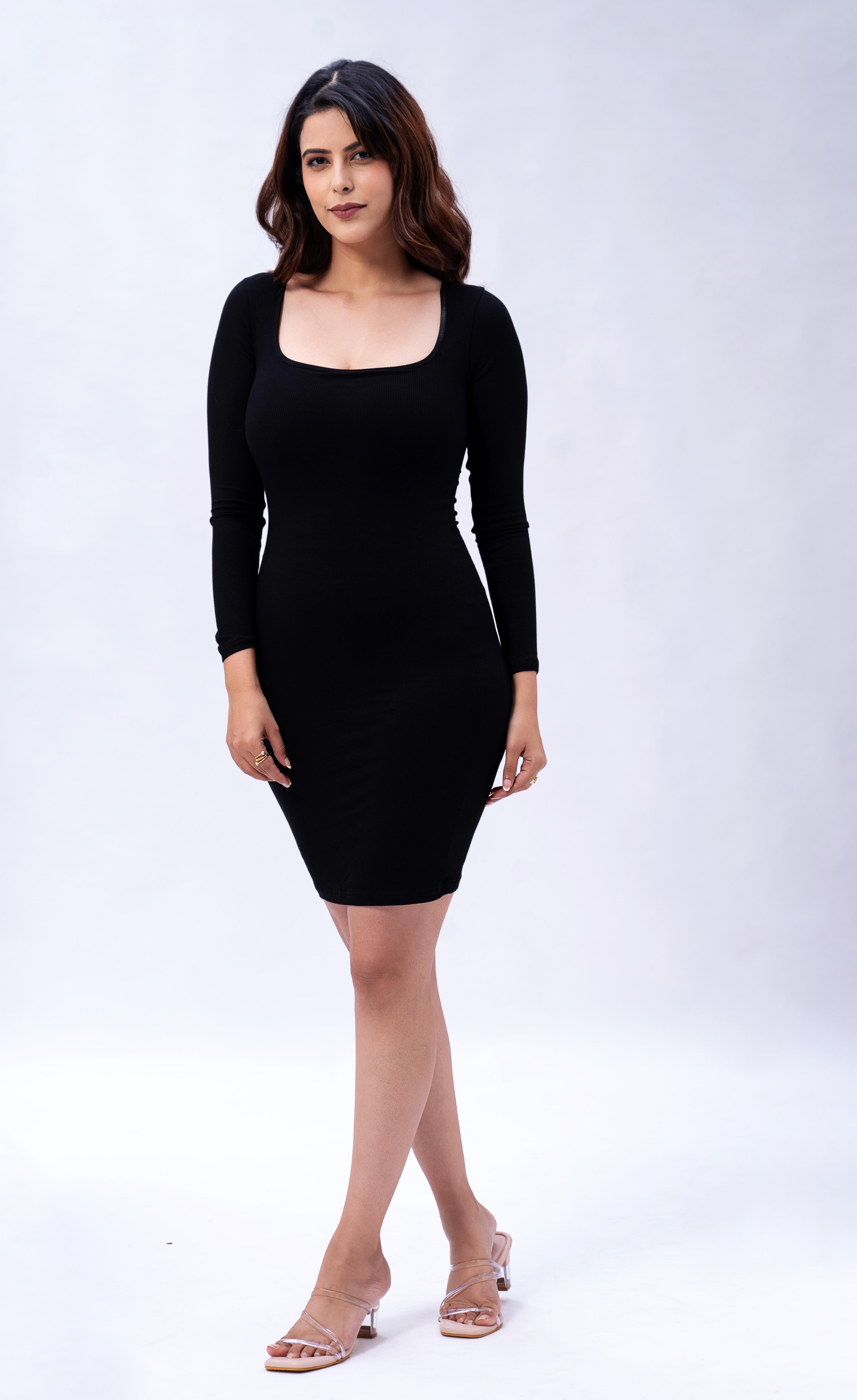 Built in Bra And Shapewear Black Full Sleeves Dress