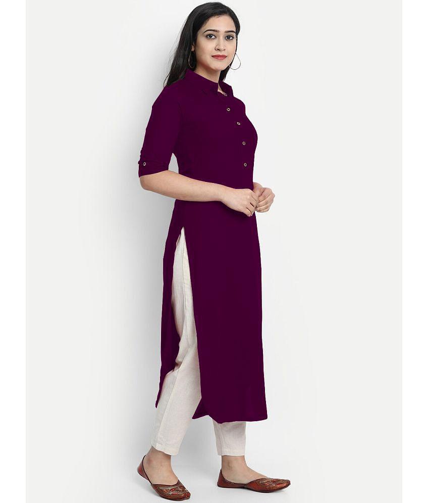 Buy Online Plo CARTSHOPY - Wine Rayon Women's Straight Kurti ( Pack of 1 ) - None