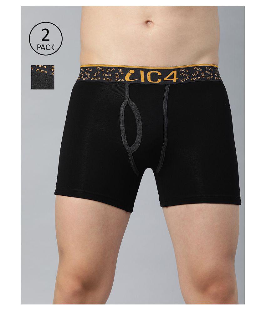 IC4 - Black Cotton Blend Men's Trunks ( Pack of 2 ) - S