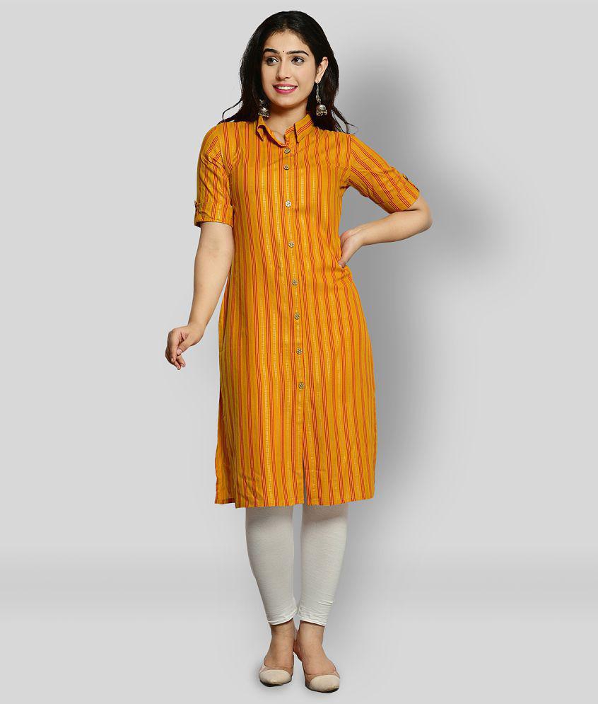 Glorious - Yellow Rayon Women's Straight Kurti ( Pack of 1 ) - XXL