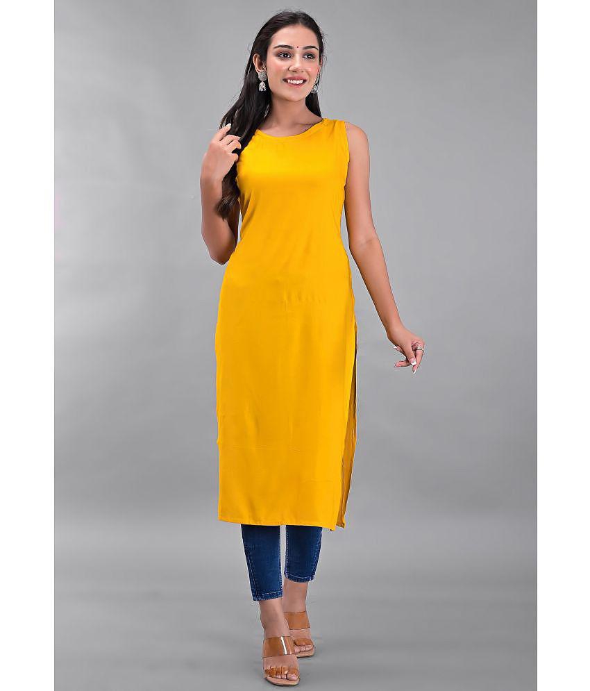 Chic Men Clothy N Wave - Yellow Rayon Women's Straight Kurti ( Pack of 1 ) - None 2025 at ShopCi