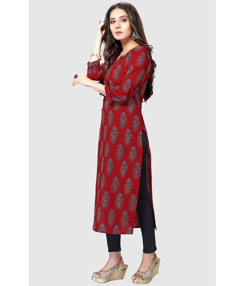 Rajnandini - Maroon 100% Cotton Women's Straight Kurti ( Pack of 1 ) - None