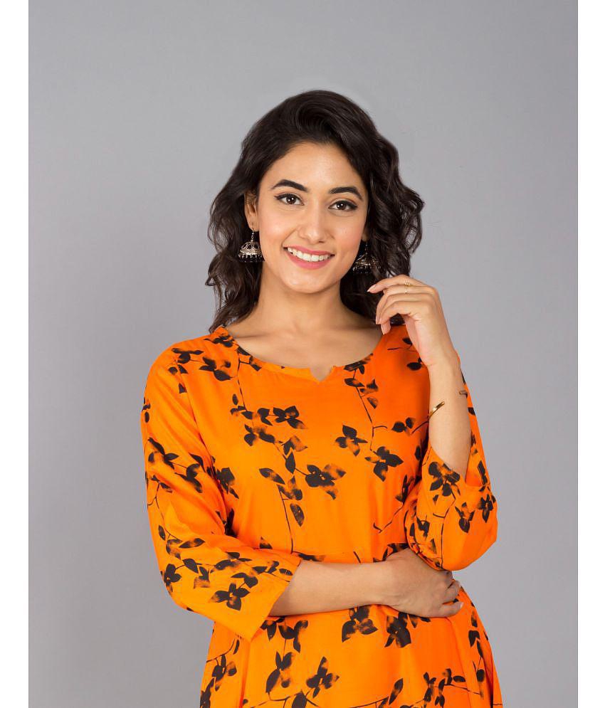 Exclusive Men Frionkandy - Orange Rayon Women''s Fit & Flare Dress ( Pack of 1 ) - None 2025 at 