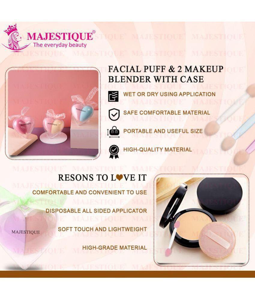 Majestique Cushion Powder Puff & Heart Shape Beauty Blender For Liquid, Cream, And Powder 3Pcs Set